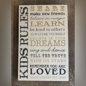Kids Rules Wood Wall Sign Cream Nursery Decor